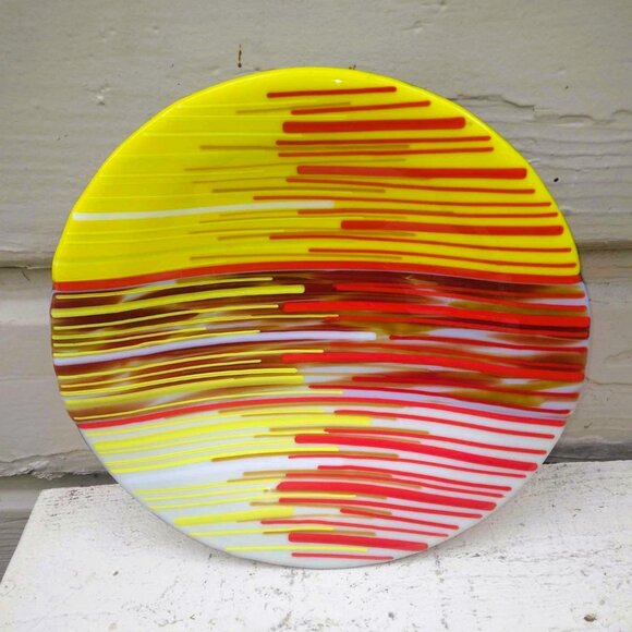 Decorative Three-Layered Fused Art Glass Plate/Bowl in Warm Tones